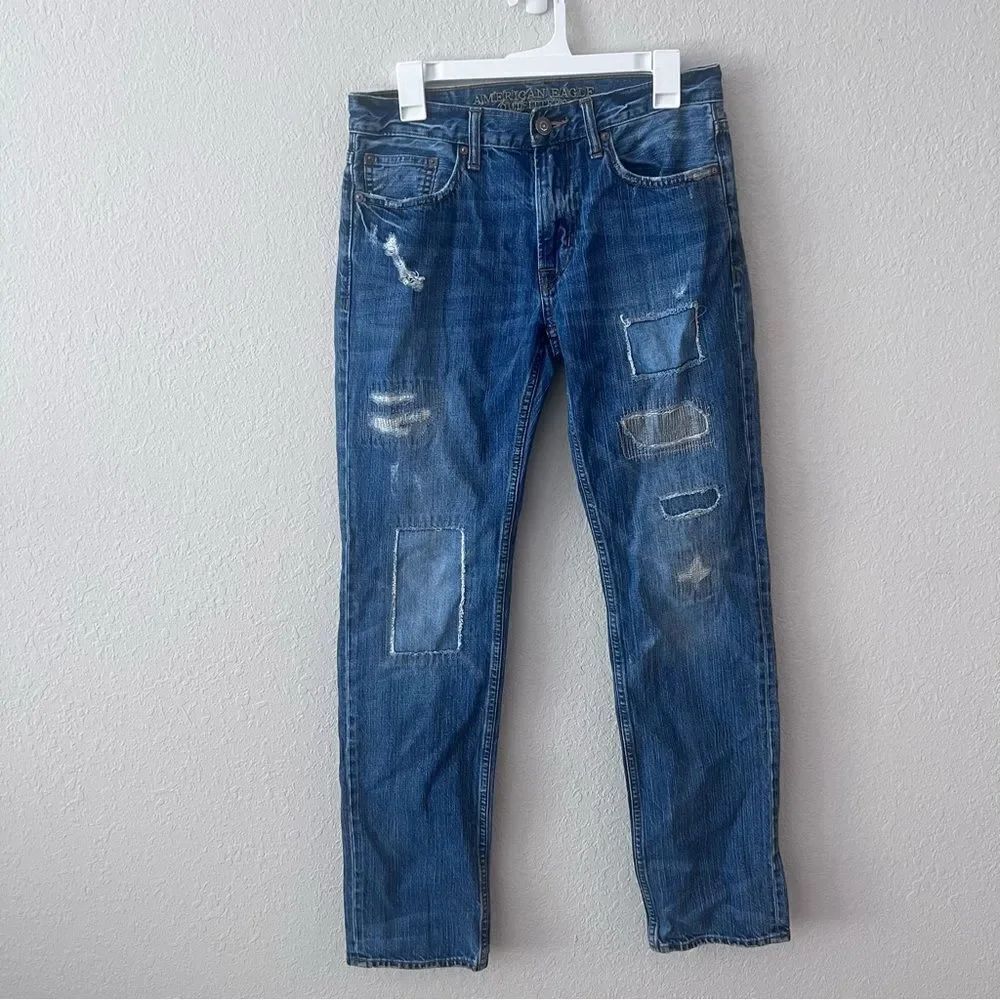 American Eagle Made To Last Slim Straight Jeans Mens Size 29x32 Denim Distressed
